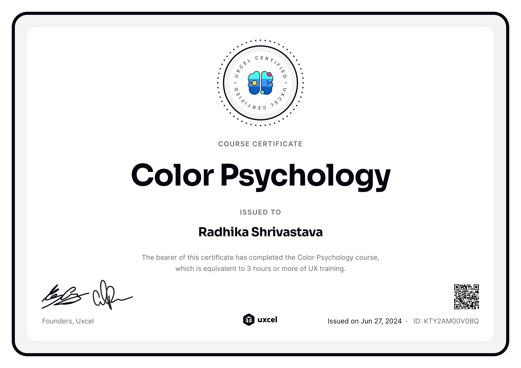 Radhika Shrivastava's certificate